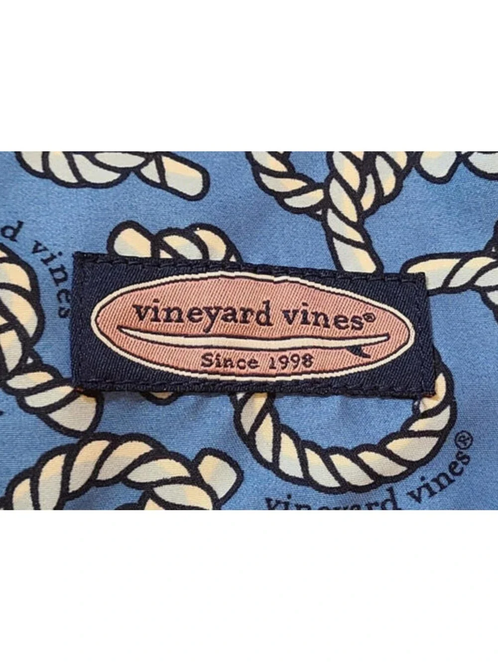 Vineyard Vines Swim Trunks Mens Sz Large Blue Nautical Rope Print Mesh Lined EUC